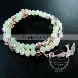 Vintage Antiqued Silver Rose Flower Leaf Butterfly Bird Ice Green Beads 2 Layers Fashion Wiring Bangle Bracelet Jewelry 6490055 thumbnail-1