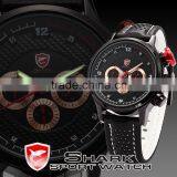 Shark 6 Hands Leather Band Steel Case Mens Quartz Army Luxury Analog Sport Wacth thumbnail-5