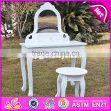 2017 New Design Youth Bedroom White Solid Wooden Dressing Table Chair W08H072 thumbnail-5