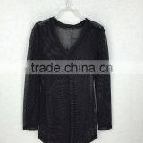 Original Design Lady V-neck Sheer Blouse Long Sleeve Black Mesh Fabric Blouse thumbnail-3