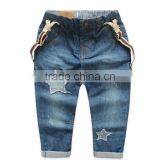 Casual Style Five Star Applique Washed Children Boy Jeans Suspenders Pants thumbnail-1