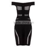 Black White Off Soulder Short HL See Through Sexy Women Bodycon 2014 Mesh Bandage Dress Sling Party Tight Dress thumbnail-5