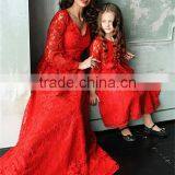 Red Long Sleeve Maxi Dress A Line Mommy And Me Lace Women Baby Party Dress thumbnail-2