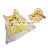 2016 Fashion Wholesale Clothes Baby Girls Lace Trimmings Boutique Outfits Sleeveless Bow Cotton Romper Sets thumbnail-6