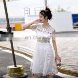 2017 Summer New Design White Short Sleeve Lace Thin Madi Pleated Dress Formal Through Out Evening Dresses for Women Party Wear thumbnail-1