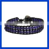new 2014 Black Cord Purple Pearl Wrap Bracelet with Button TPCL132#
