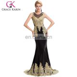 Grace Karin 2016 New Sleeveless Golden Appliques Long Black Evening Dress Latest Party Gowns Designs GK000026-1