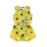 Floral Pattern Blooming Sunflower Black and White Stripe Printing Toddlers Soft Newborn Bodysuit Ruffle Girl Romper thumbnail-2