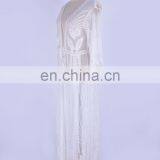 2019 сексуальная проницаемая летняя пляжная платье с собственным ремнем, прозрачное белое шелковое туника, женское пляжное платье-макси, сарафан для пляжа thumbnail-4