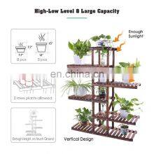 Carbonized Wood Plant Stand Holder 6 Tier High Low Shelf Space Saving Flower Display Rack For Indoor Outdoor Garden Patio Balcon thumbnail-3