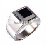 Men's Stainless Steel Rings Square Black Gemstone Inlay, Fashion Men's Square Ring