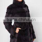 Rex14056 Luxury Russian Style Rex Rabbit Fur Coat Women Gray thumbnail-1