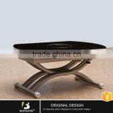 Adjustable Height Coffee Table Furniture Round Glass Cross Leg Dining Table thumbnail-3