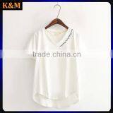 Embroidered t Shirt 180g Casual t Shirt v Neck t Shirt thumbnail-1