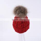 Ladies Knit Hat With Raccoon Fur Pompom for Winter Dobby Image Knit Hat KZ160075 thumbnail-3