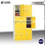 Popular Colorful Steel Locker 9 Door Yellow Key Lock Wardrobe Cabinet Steel Locker Furniture for Clothing Store thumbnail-5