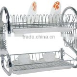 metal dish rack with two plastic tray