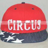 Guangzhou Hat Factory Professional Custom 6 Panle / 100% Cotton/embroidery and Printing Trademark/red and Dark Blue/flat Brim ha