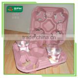 Pink Food Grade Recycled Paper Pulp Molded 4 Cup Paper Cup Tray