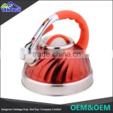 high quality whistle double bottom stainless steel tea coffee kettle with red coating