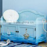 Mediterranean Style Shoe Cabinet, Sailing Boat Handpainting Changing Chair, Solid Wood Chair for Changing Shoes (BF01-X1158) thumbnail-4