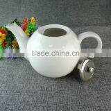 Fast Shipping White Porcelain Ceramic Tea Kettle Wtih Stainless Steel Lid thumbnail-2