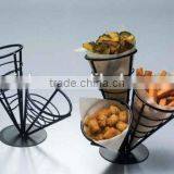 3 Cone Metal Steel Conical Bread Appetizers Fries Basket Restaurant thumbnail-2