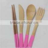 Hot Bamboo spoon fork and knife with color