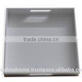 Square Grey Colored Lacquer Serving Tray thumbnail-1