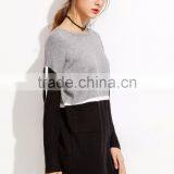 Color Block Drop Shoulder Pockets Sweater Dress Long Sleeve Boat Neck Casual Cotton Blend Sweater thumbnail-4