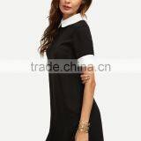 Black Peter Pan Collar Short Sleeve Shift Dress Patchwork 100% Polyester Short Sleeve Short Dress thumbnail-5