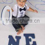 Baby Boy 1st Birthday Outfit Navy And Gray Chevron Navy Bow Tie Gray Suspenders Party Hat Leg Warmers thumbnail-2