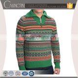 New Wool Polo Neck Long Sleeve Colorful Jacquard Mens Sweater 1/4 Zip Pullover thumbnail-3