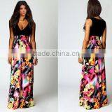 2016 NEW Fashion Print Floral Dress Deep V-neck Sleeveless Maxi Dress thumbnail-2