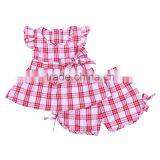 2017 Children Clothes Gingham Outfits Baby Seersucker Outfits Little Girl Christmas Clothes thumbnail-2