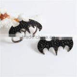 3D Unadjustable Double Finger Ring Gunmetal Black Rhinestone Halloween Bat Animal Round 15.7mm 16.5mm thumbnail-2