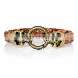 China Fashion PU Leatheroid Bracelets Antique Bronze Pink Halloween Skull Clasp 22cm X1.7cm2 PCs