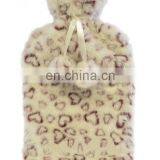 Heart Print Plush Fur Hot Water Bottle Plush Cover thumbnail-1