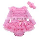Girls spring and autumn dress skirt 0-1 birthday mesh mesh infants and young children long-sleeved tutu dress