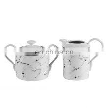 Nordic Unique Gold Rimmed Porcelain Plate Marble Dinnerware Set Round Western Ceramic Cheap Plates thumbnail-3