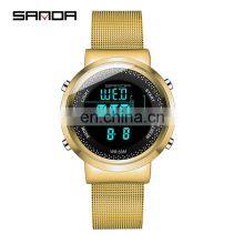 SANDA 383 384 Stainless Steel Mesh Band Digital Wrist Watch For Men Women Sports Trendy Couples Watches thumbnail-2