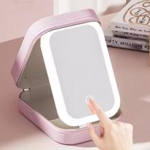Portable LED Lighted Makeup Mirror With Multi-Functional Rechargeable Cosmetics Storage Case thumbnail-2