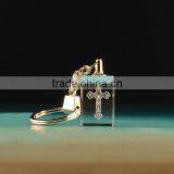 Crystal Glass Keychain With Led Light for Christmas Gifts Cross Jesus