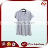 2016 New Arrival Lady Blue Strap Stand Collar Blouse Woman Fashion Short Sleeve Body Fit Blouse