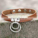 Fashion Handmade Punk Gothic Double O Shaped Metal Leather Button Jewelry Collar Choker Necklace thumbnail-3