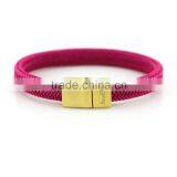 Red Pink Colorful Braided Simple Genuine Leather Bangle Bracelet With Stainless Steel or Golden Clasp thumbnail-1