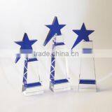 Clear Crystal Blue Star Trophy With Stand for Excellent Achievement Award