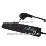 USB 10 Port wall charging hub with 2x2.1A 1X1.6A 7X05A out put for cell phone