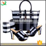 Stripe pattern disign high quality high heels and matching bag with for woman 4 color in stock