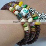 Handmade Brown Wood Beads Flower Charm Wrap Bracelet thumbnail-2